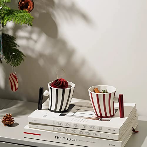 ODIINCY Red Ceramic Coffee Mugs, Handmade Coffee Mug Tea Cup for Office and Home, Artistic Coffee Mugs for Women for Mom, Red & White Mug for Christmas, 12 Oz