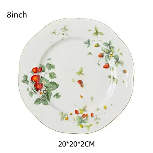 SHUILING Retro Coffee Mug Sets, Ceramic Espresso Cups with Saucers, Drinks Cocoa Latte Cup Porcelain Tea Pot Gift Sets for French Restaurant Bar, Floral Design (1x Strawberry plate)