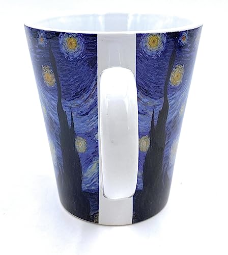 Aeisage Starry Night Coffee Cup 12 Ounce Ceramic Mug Starry Night Van Gogh Painting Artistic Mugs Tumpet Shape Mug for Gifts, White
