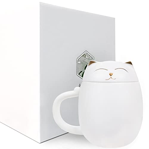 Liywall - Ceramic Tea Mug with Infuser and Lid, Cat Design Handmade Porcelain Tea Cup Strainer With Portable Shockproof Storage Case for Travel Office Home,Wife Girlfriend Gift - White