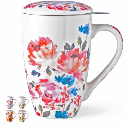 GBHOME Tea Mug with Infuser and Lid, 18 Ounce large Ceramic Loose Leaf Tea Cup,Microwave, Dishwasher Safe Tea Steeping Mug,Pefect Gift For Tea Lover.
