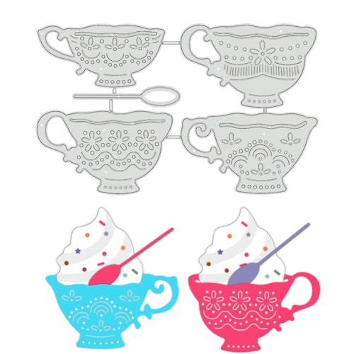 BENECREAT 4 Styles Retro Tea Cup Metal Die Cuts, Tea Pot Cup Carbon Steel Cutting Dies Stencils for DIY Scrapbooking, Photo Album, Decorative Embossing, Paper Card