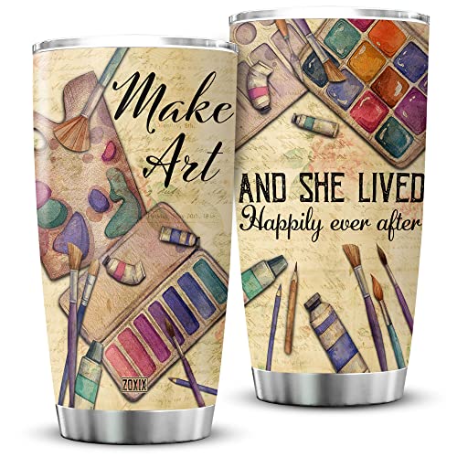 ZOXIX Vintage Tumbler For Painting Lovers Stainless Steel Coffee Cup 20oz Insulated Travel Mug For Painters And Artists Art Teacher Gifts For Women Painter Tumblers With