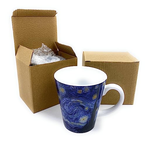 Aeisage Starry Night Coffee Cup 12 Ounce Ceramic Mug Starry Night Van Gogh Painting Artistic Mugs Tumpet Shape Mug for Gifts, White