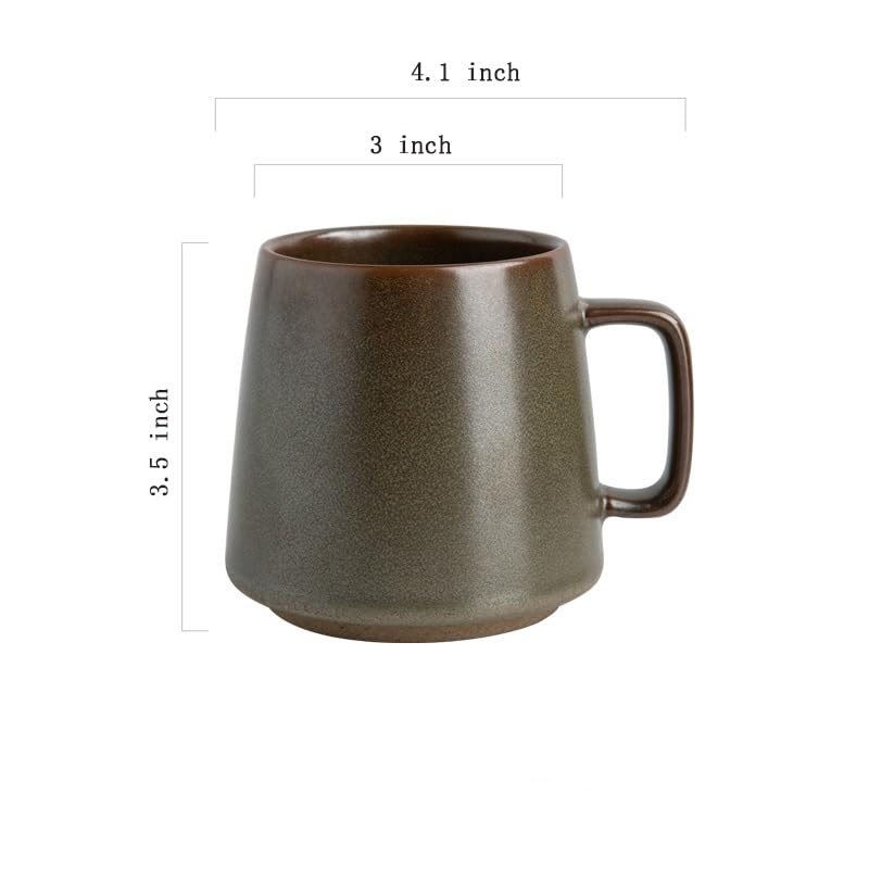 Retro Style Tea Cup With Wooden Saucer Set,Stoneware Ceramic Coffee Mug 12 Oz,Handmade Pottery Thick Mug With Spoons,Ideal Gift For Family Gathering Gifts American Coffee Latte (Light green set)