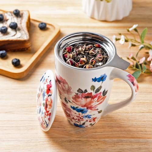 GBHOME Tea Mug with Infuser and Lid, 18 Ounce large Ceramic Loose Leaf Tea Cup,Microwave, Dishwasher Safe Tea Steeping Mug,Pefect Gift For Tea Lover.