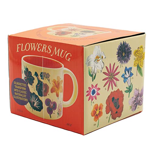 The Unemployed Philosophers Guild Color Changing Heat Transforming Flowers Mug - Add Coffee to Reveal 18 Floral Species, Comes in a Fun Box, 14 oz