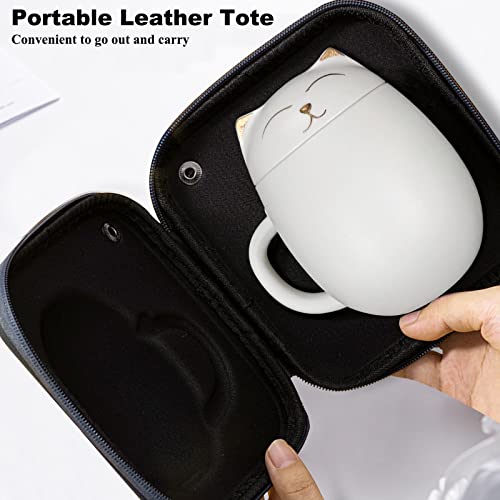 Liywall - Ceramic Tea Mug with Infuser and Lid, Cat Design Handmade Porcelain Tea Cup Strainer With Portable Shockproof Storage Case for Travel Office Home,Wife Girlfriend Gift - White