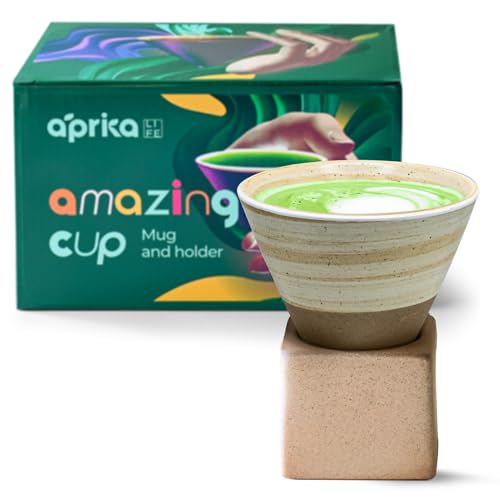 Coffee Mug with Base Cone Funnel Shaped Retro Ceramic Mug Pottery Tea Cup Japanese Latte Unique Porcelain Coffee Cup - Christmas Gift - 6.8 oz/200ml