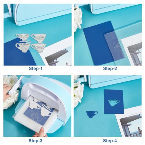 BENECREAT 4 Styles Retro Tea Cup Metal Die Cuts, Tea Pot Cup Carbon Steel Cutting Dies Stencils for DIY Scrapbooking, Photo Album, Decorative Embossing, Paper Card