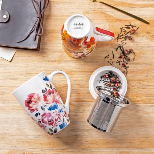 GBHOME Tea Mug with Infuser and Lid, 18 Ounce large Ceramic Loose Leaf Tea Cup,Microwave, Dishwasher Safe Tea Steeping Mug,Pefect Gift For Tea Lover.