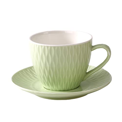 Vintage Embossed Green Ceramic Mug Set