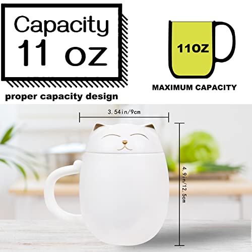 Liywall - Ceramic Tea Mug with Infuser and Lid, Cat Design Handmade Porcelain Tea Cup Strainer With Portable Shockproof Storage Case for Travel Office Home,Wife Girlfriend Gift - White