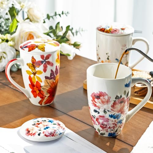 GBHOME Tea Mug with Infuser and Lid, 18 Ounce large Ceramic Loose Leaf Tea Cup,Microwave, Dishwasher Safe Tea Steeping Mug,Pefect Gift For Tea Lover.