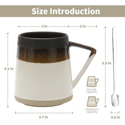Retro Ceramic Coffee Mug with Spoon - 15 oz