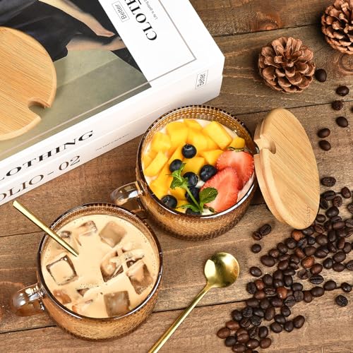 Vintage Amber Coffee Mug Set with Lids