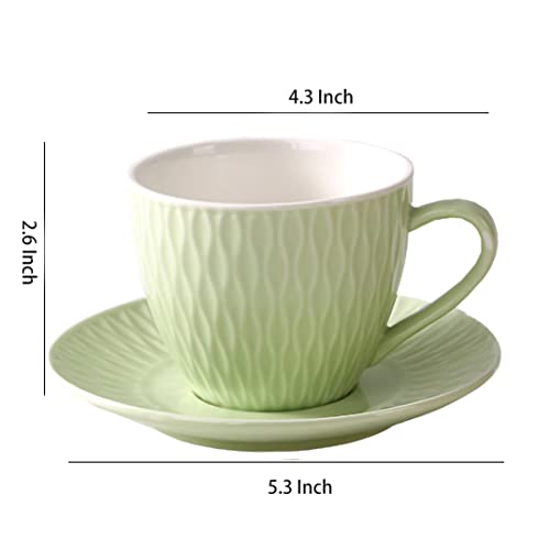 Vintage Embossed Green Ceramic Mug Set