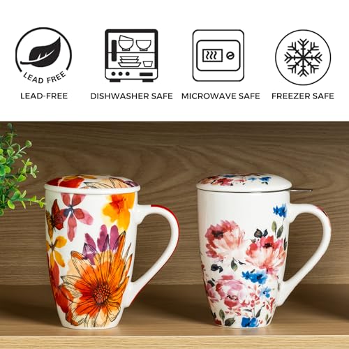 GBHOME Tea Mug with Infuser and Lid, 18 Ounce large Ceramic Loose Leaf Tea Cup,Microwave, Dishwasher Safe Tea Steeping Mug,Pefect Gift For Tea Lover.