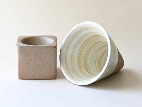 Coffee Mug with Base Cone Funnel Shaped Retro Ceramic Mug Pottery Tea Cup Japanese Latte Unique Porcelain Coffee Cup - Christmas Gift - 6.8 oz/200ml