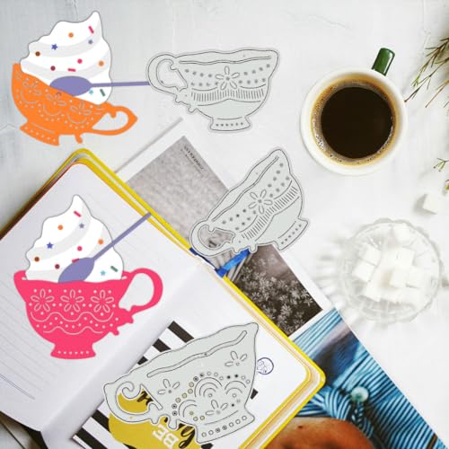 BENECREAT 4 Styles Retro Tea Cup Metal Die Cuts, Tea Pot Cup Carbon Steel Cutting Dies Stencils for DIY Scrapbooking, Photo Album, Decorative Embossing, Paper Card