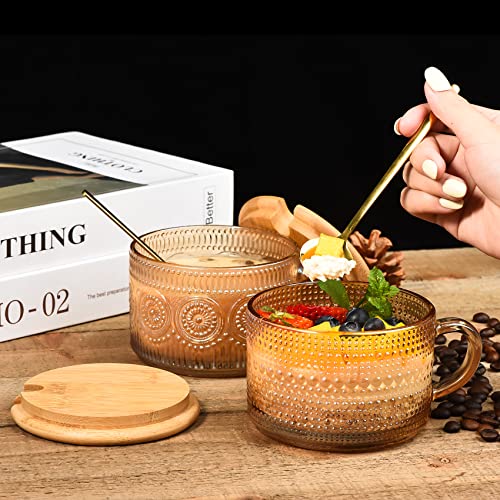 Vintage Amber Coffee Mug Set with Lids