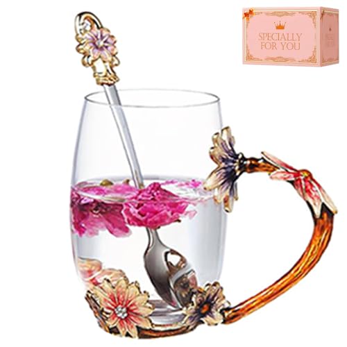 Daisy Enamel Flower Glass Tea Cup Mug