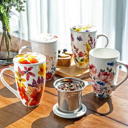 GBHOME Tea Mug with Infuser and Lid, 18 Ounce large Ceramic Loose Leaf Tea Cup,Microwave, Dishwasher Safe Tea Steeping Mug,Pefect Gift For Tea Lover.