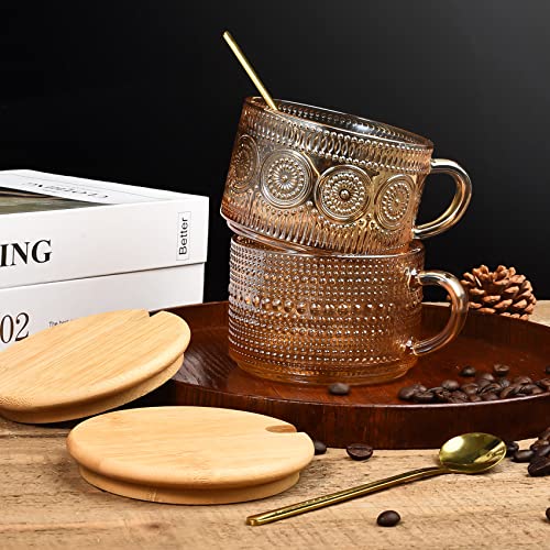 Vintage Amber Coffee Mug Set with Lids