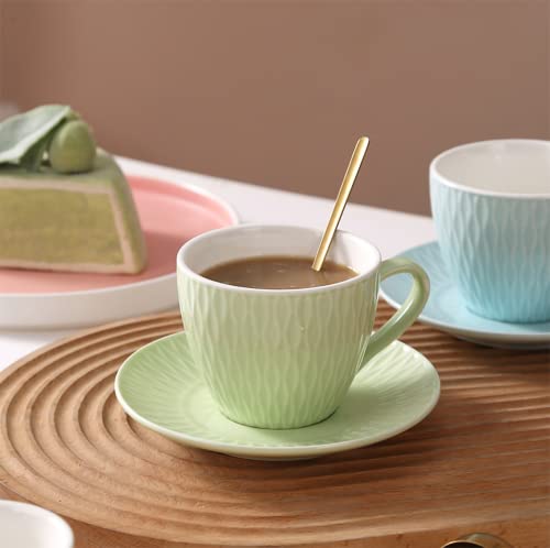 Vintage Embossed Green Ceramic Mug Set