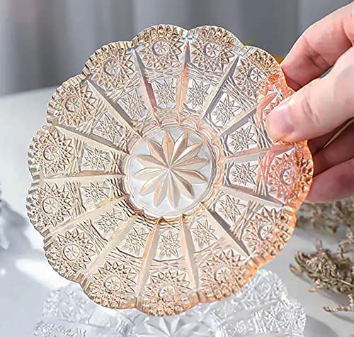 Mazeology Vintage Embossed Sunflower Flower Design Set of Two Amber Pressed Glass Cups and Saucers Set Made of Retro Relief Lead-free Glass Perfect for Serving Coffee or Afternoon Tea