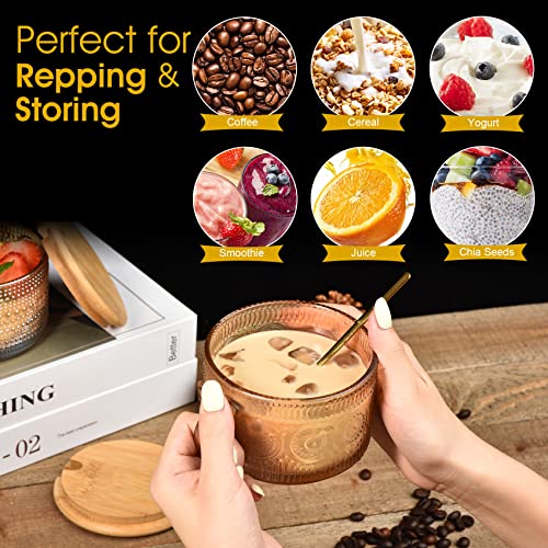 Vintage Amber Coffee Mug Set with Lids