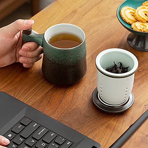Vintage Green Tea Cup with Infuser and Lid