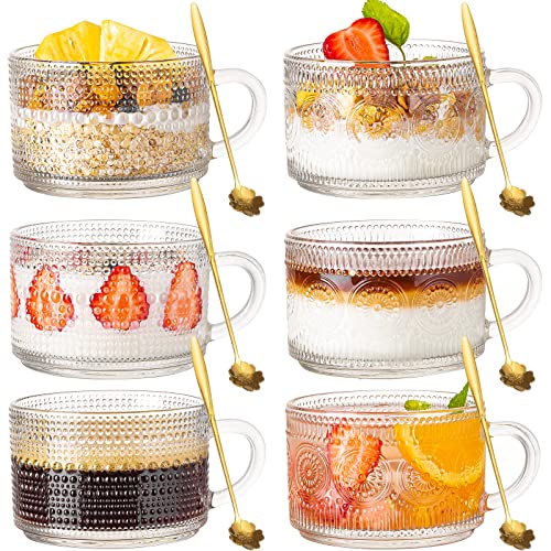 Vintage Glass Coffee Mug Set with Spoons