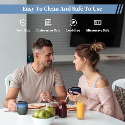 Large Coffee Mug,20 Oz Coffee Cups Ceramic with Large Handle,Big Heavy Beer Tea Mug for Office and Home,Retro Glazed Pottery Mugs Handmade for Women and Men,Dishwasher and Microwave Safe,Sky Blue