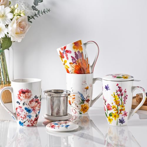 GBHOME Tea Mug with Infuser and Lid, 18 Ounce large Ceramic Loose Leaf Tea Cup,Microwave, Dishwasher Safe Tea Steeping Mug,Pefect Gift For Tea Lover.
