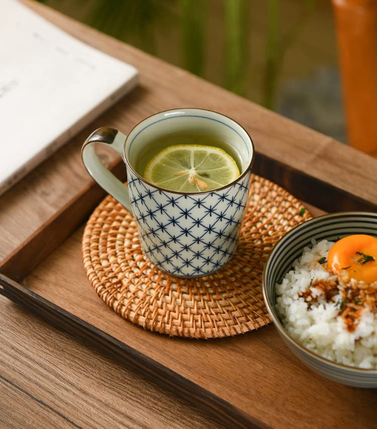 Caalio Ceramic Tea Cup Coffee Mug for Office and Home, Japanese Retro Style, Dishwasher and Microwave Safe, for Tea, Juice, Coffee - 9oz - Starburst