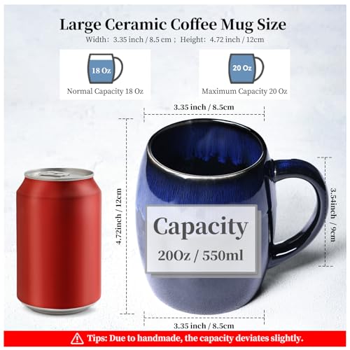 Large Coffee Mug,20 Oz Coffee Cups Ceramic with Large Handle,Big Heavy Beer Tea Mug for Office and Home,Retro Glazed Pottery Mugs Handmade for Women and Men,Dishwasher and Microwave Safe,Sky Blue