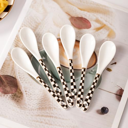 Porlien Black and White Checker Van Gogh Cups and Saucers Set of 6