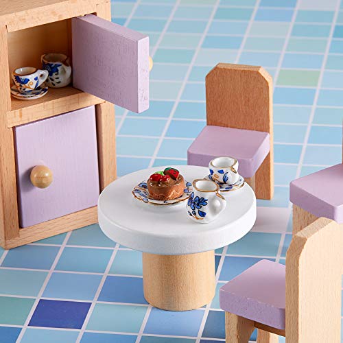 15 Pieces Miniature Porcelain Tea Cup Set Kitchen Miniature Porcelain Set Mini Flower Pattern Teapot Cup Plates Set Dollhouse Kitchen Accessories Set (Retro Flower Style)