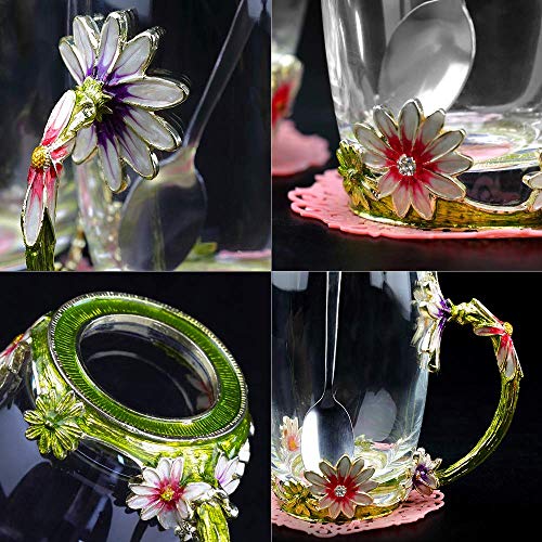 Daisy Enamel Flower Glass Tea Cup Mug