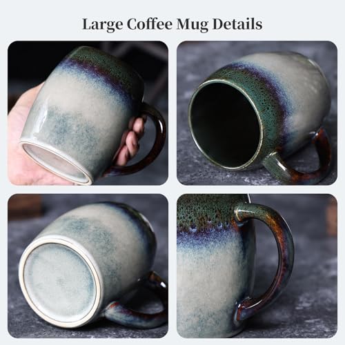 Large Coffee Mug,20 Oz Coffee Cups Ceramic with Large Handle,Big Heavy Beer Tea Mug for Office and Home,Retro Glazed Pottery Mugs Handmade for Women and Men,Dishwasher and Microwave Safe,Sky Blue