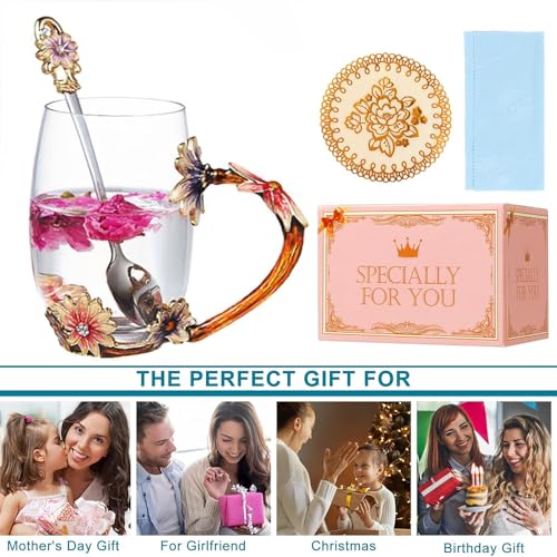 Daisy Enamel Flower Glass Tea Cup Mug