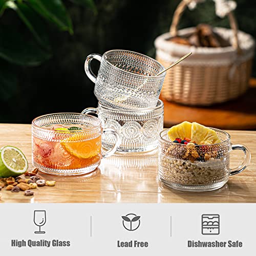 Vintage Glass Coffee Mug Set with Spoons