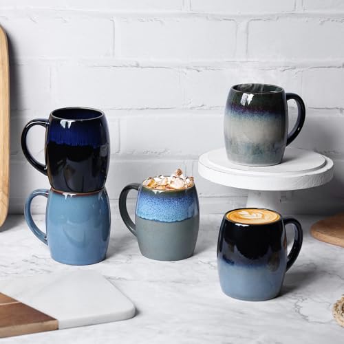 Large Coffee Mug,20 Oz Coffee Cups Ceramic with Large Handle,Big Heavy Beer Tea Mug for Office and Home,Retro Glazed Pottery Mugs Handmade for Women and Men,Dishwasher and Microwave Safe,Sky Blue