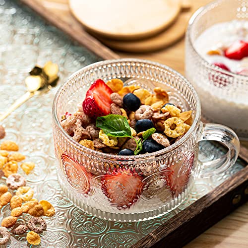 Vintage Glass Coffee Mug Set with Spoons