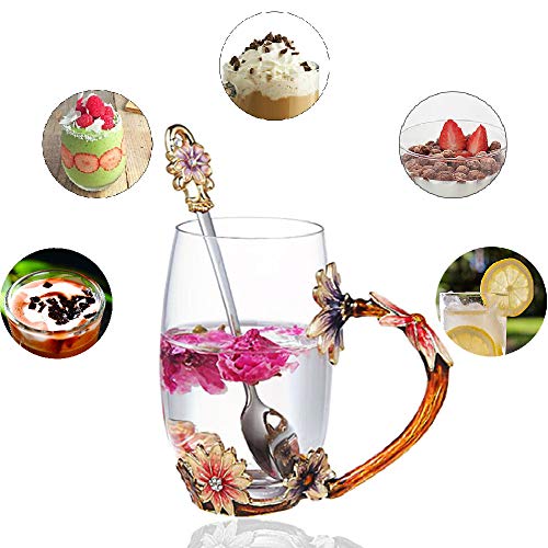 Daisy Enamel Flower Glass Tea Cup Mug