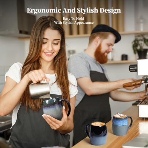 Large Coffee Mug,20 Oz Coffee Cups Ceramic with Large Handle,Big Heavy Beer Tea Mug for Office and Home,Retro Glazed Pottery Mugs Handmade for Women and Men,Dishwasher and Microwave Safe,Sky Blue