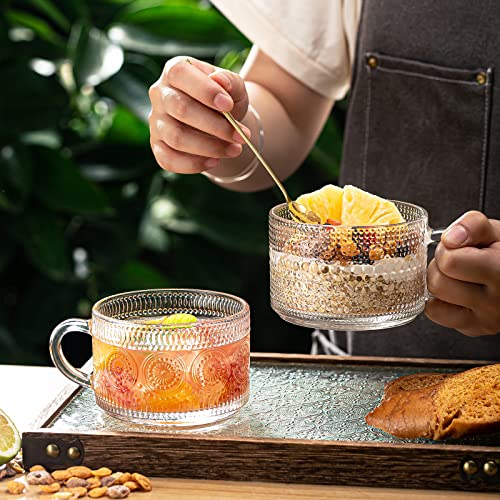 Vintage Glass Coffee Mug Set with Spoons