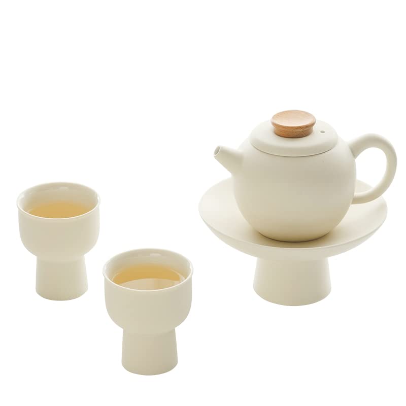 Elegant Matte Crème Mini Tea Set with Cups