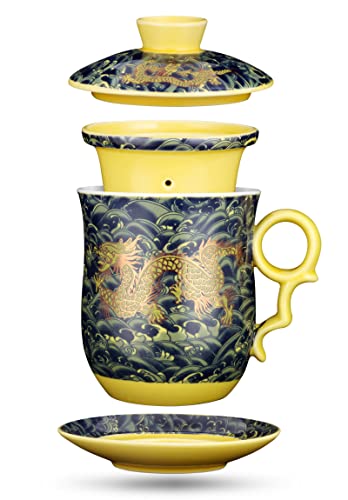 Dark Green Dragon Pattern Tea Mug with Infuser